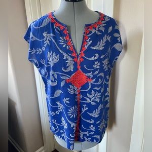 Lucky Brand (Irving & Fine) Short Sleeve Top, Royal Blue, Red and Gray, Size S